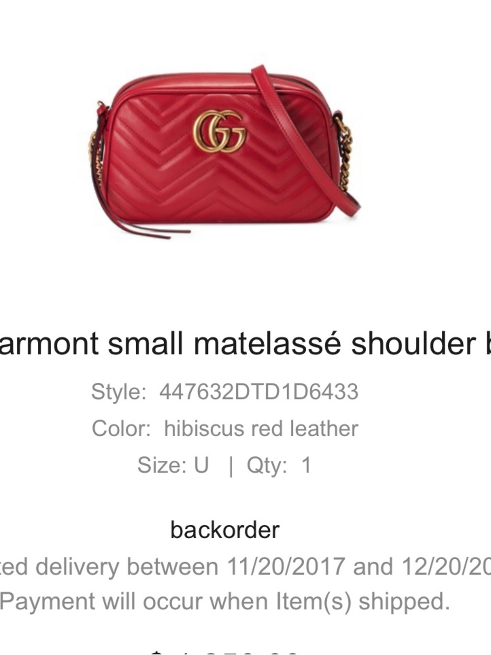 Gucci GG Marmont Red small matelassé shoulder crossbody bag